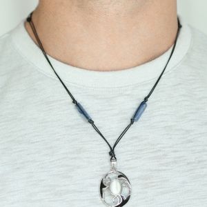 "TIDAL TALISMAN" BLUE STONE BEAD BLACK CORD MENS NECKLACE UNISEX